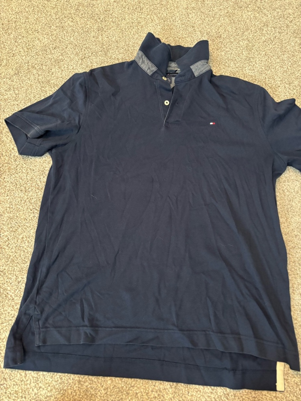 Tommy Hilfiger Men's Dark Blue Polo with Contrast Collar